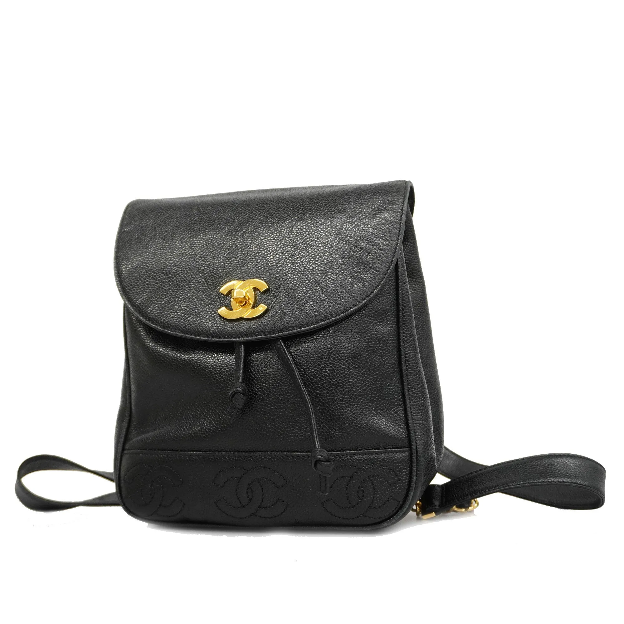 CHANEL  Triple Coco Women's Leather Backpack Black