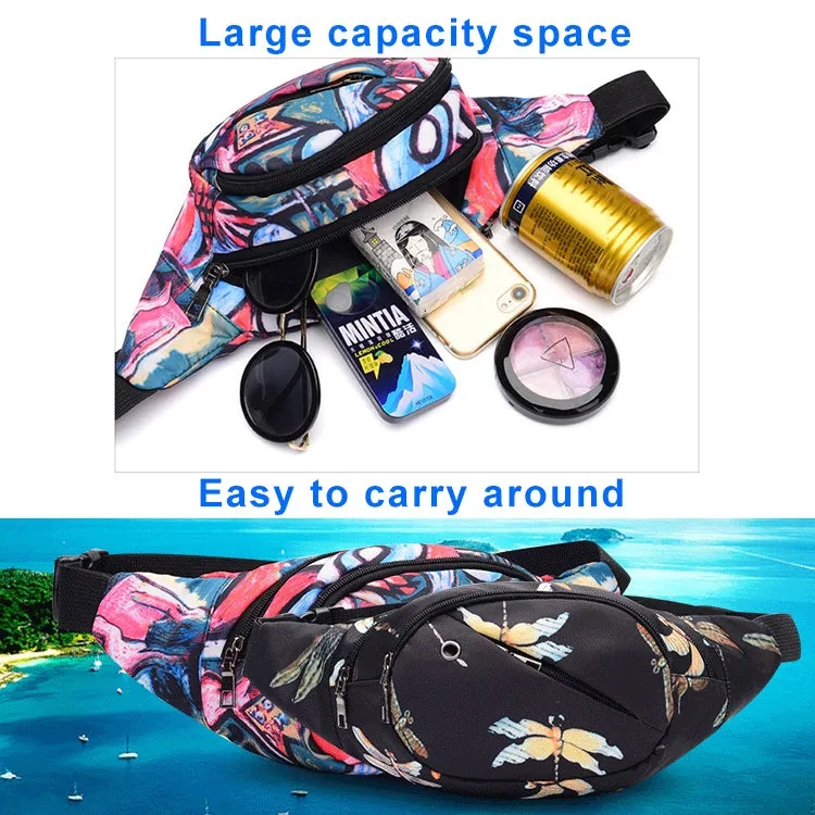 Color Printing Multi-function Casual Pockets Ladies Outdoor Purse Waist Bag(winter Jasmine Pattern)