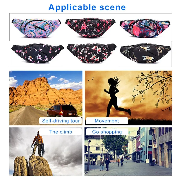 Color Printing Multi-function Casual Pockets Ladies Outdoor Purse Waist Bag(winter Jasmine Pattern)