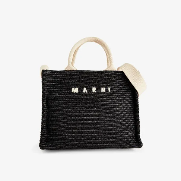 Cotton blend tote bag with embroidered Marni logo, black