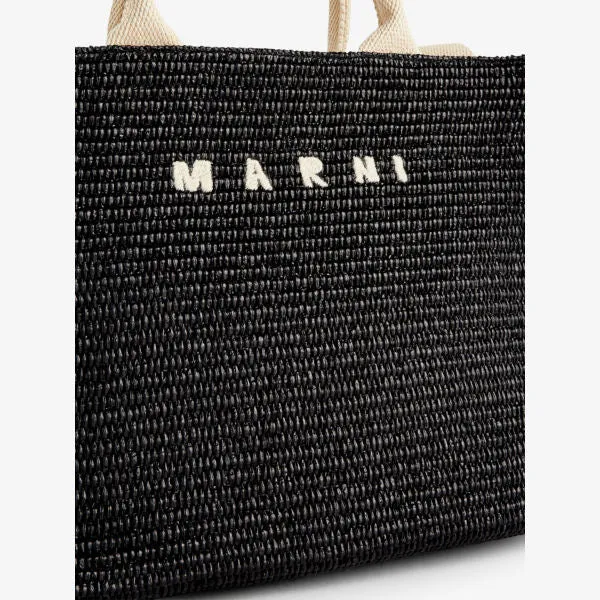 Cotton blend tote bag with embroidered Marni logo, black