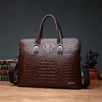 CrocoLux Double Layer Leather Laptop Briefcase