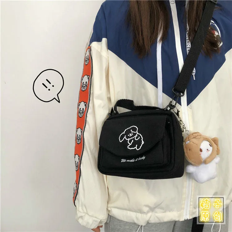 Darianrojas Japanese Cute Soft Cute Dog Canvas Small Bag Korean Small Fresh Girl Messenger Bag Purses and Handbags  Handbags Women Bags