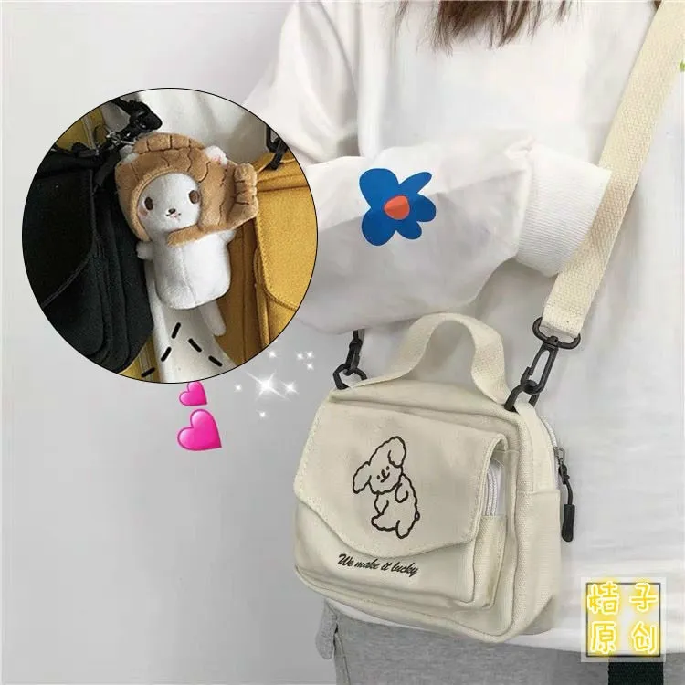 Darianrojas Japanese Cute Soft Cute Dog Canvas Small Bag Korean Small Fresh Girl Messenger Bag Purses and Handbags  Handbags Women Bags