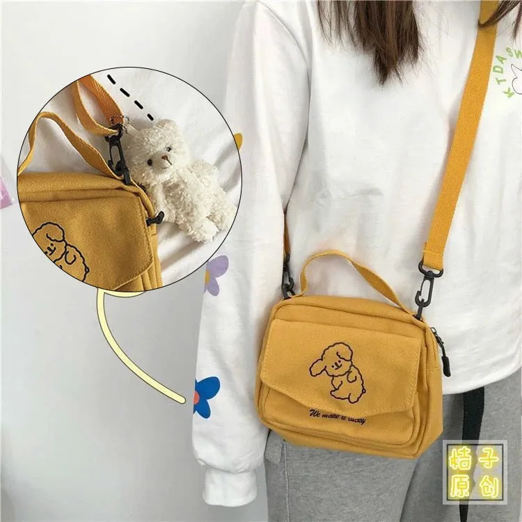 Darianrojas Japanese Cute Soft Cute Dog Canvas Small Bag Korean Small Fresh Girl Messenger Bag Purses and Handbags  Handbags Women Bags