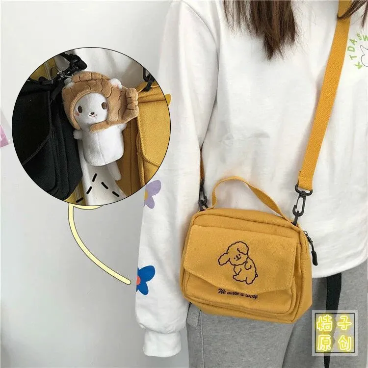 Darianrojas Japanese Cute Soft Cute Dog Canvas Small Bag Korean Small Fresh Girl Messenger Bag Purses and Handbags  Handbags Women Bags