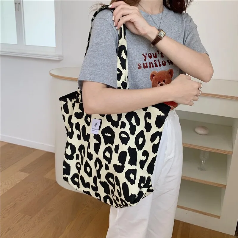 Darianrojas Korean Chic Big Casual Large Capacity Tote Bags Leopard Shoulder Bag Ladies Canvas Underarm Shopping Bag New Bolsa Mujer