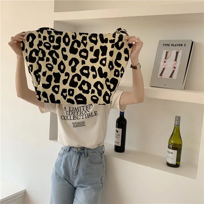 Darianrojas Korean Chic Big Casual Large Capacity Tote Bags Leopard Shoulder Bag Ladies Canvas Underarm Shopping Bag New Bolsa Mujer