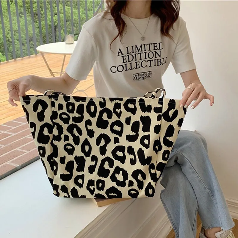 Darianrojas Korean Chic Big Casual Large Capacity Tote Bags Leopard Shoulder Bag Ladies Canvas Underarm Shopping Bag New Bolsa Mujer