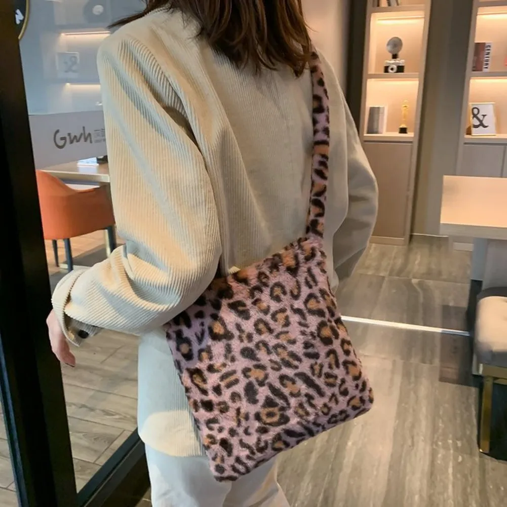 Darianrojas Leopard Plush Shoulder Bags for Women's Autumn and Winter Fashion Ladies Vintage Handbags Women Large Capacity Messenger Bags