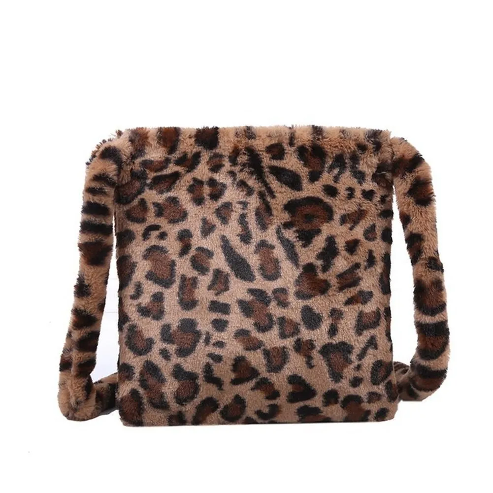 Darianrojas Leopard Plush Shoulder Bags for Women's Autumn and Winter Fashion Ladies Vintage Handbags Women Large Capacity Messenger Bags