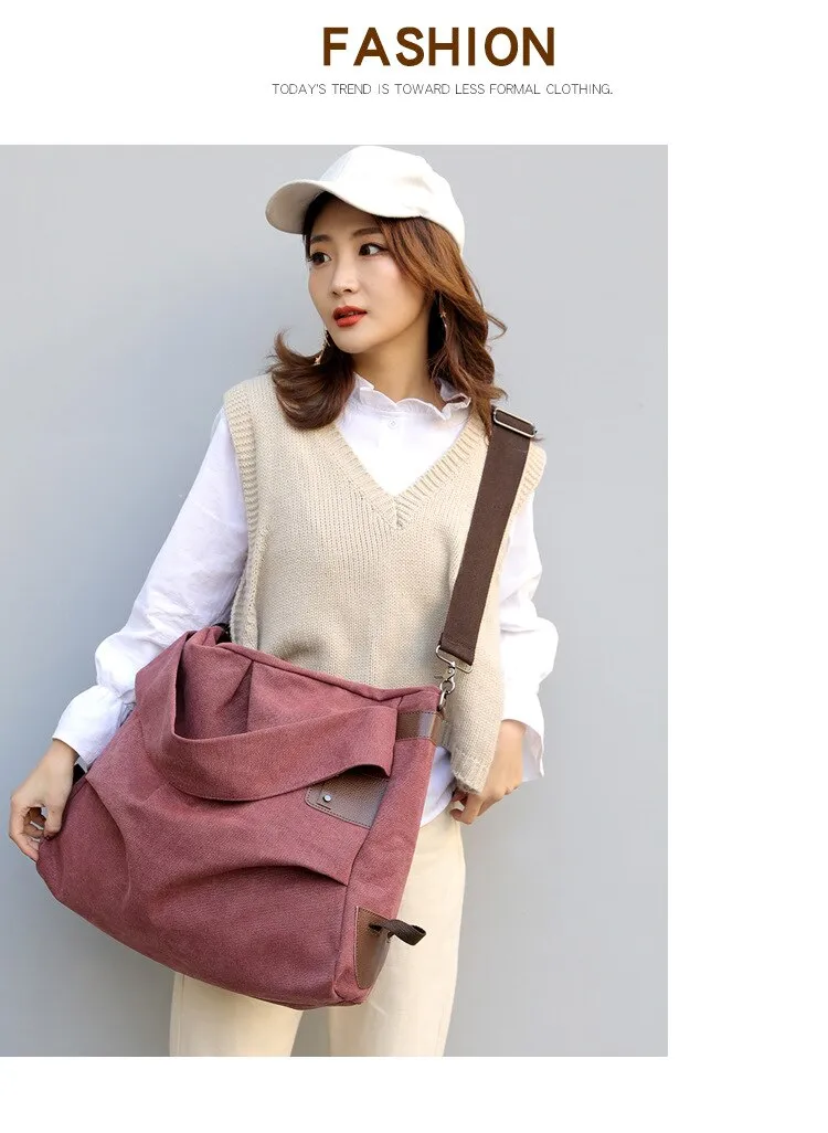 Darianrojas New Ladies Canvas Bag Fashion Fold Female Bag Large Capacity Portable Female Bag Casual One-shoulder Messenger Bag