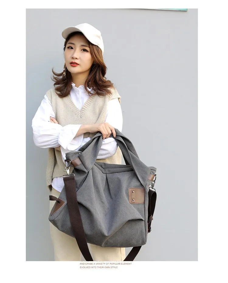 Darianrojas New Ladies Canvas Bag Fashion Fold Female Bag Large Capacity Portable Female Bag Casual One-shoulder Messenger Bag