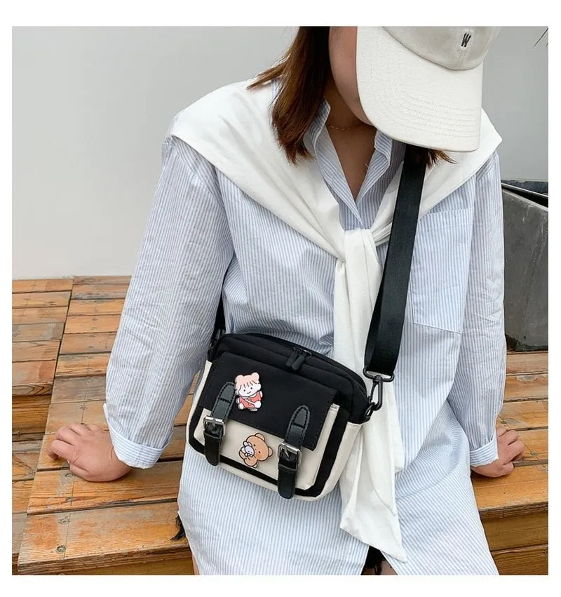 Darianrojas Winter New Canvas Women's Bag Fashion Belt Decorative Cloth Bag Korean Style One-shoulder Diagonal Small Bag Bungy Bag