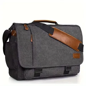 Elegance® WorkSmart Messenger Leather Men's Crossbody Briefcase Canvas Splashproof Workwear Messenger Bag Computer Tote