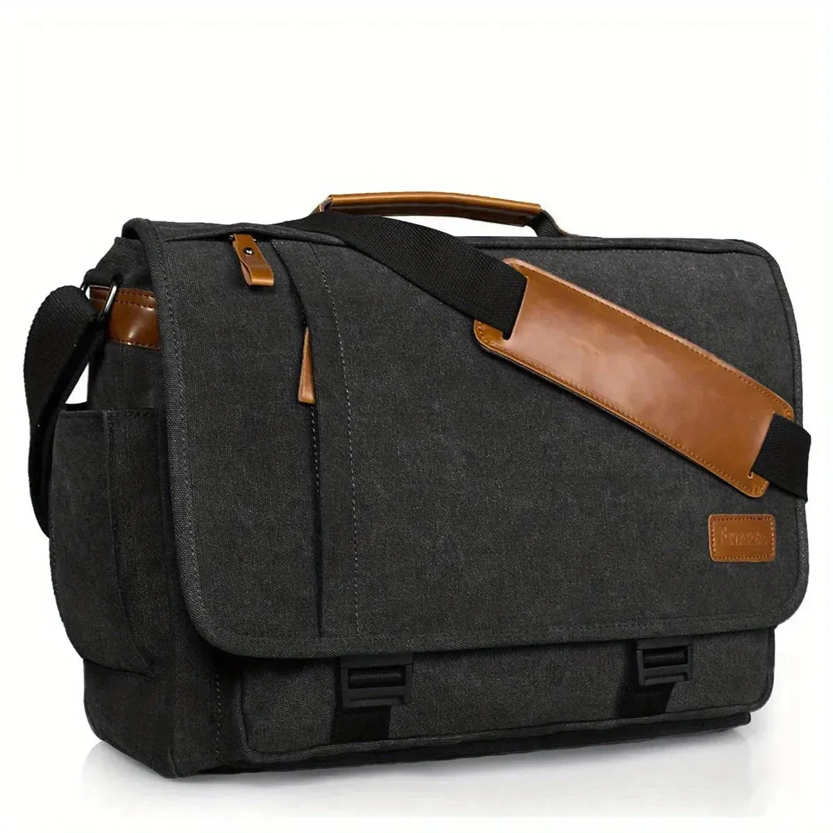 Elegance® WorkSmart Messenger Leather Men's Crossbody Briefcase Canvas Splashproof Workwear Messenger Bag Computer Tote