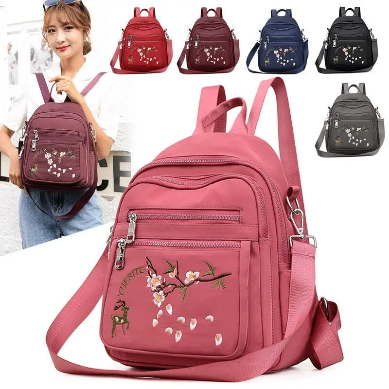 Embroidered Nylon Backpack For Women