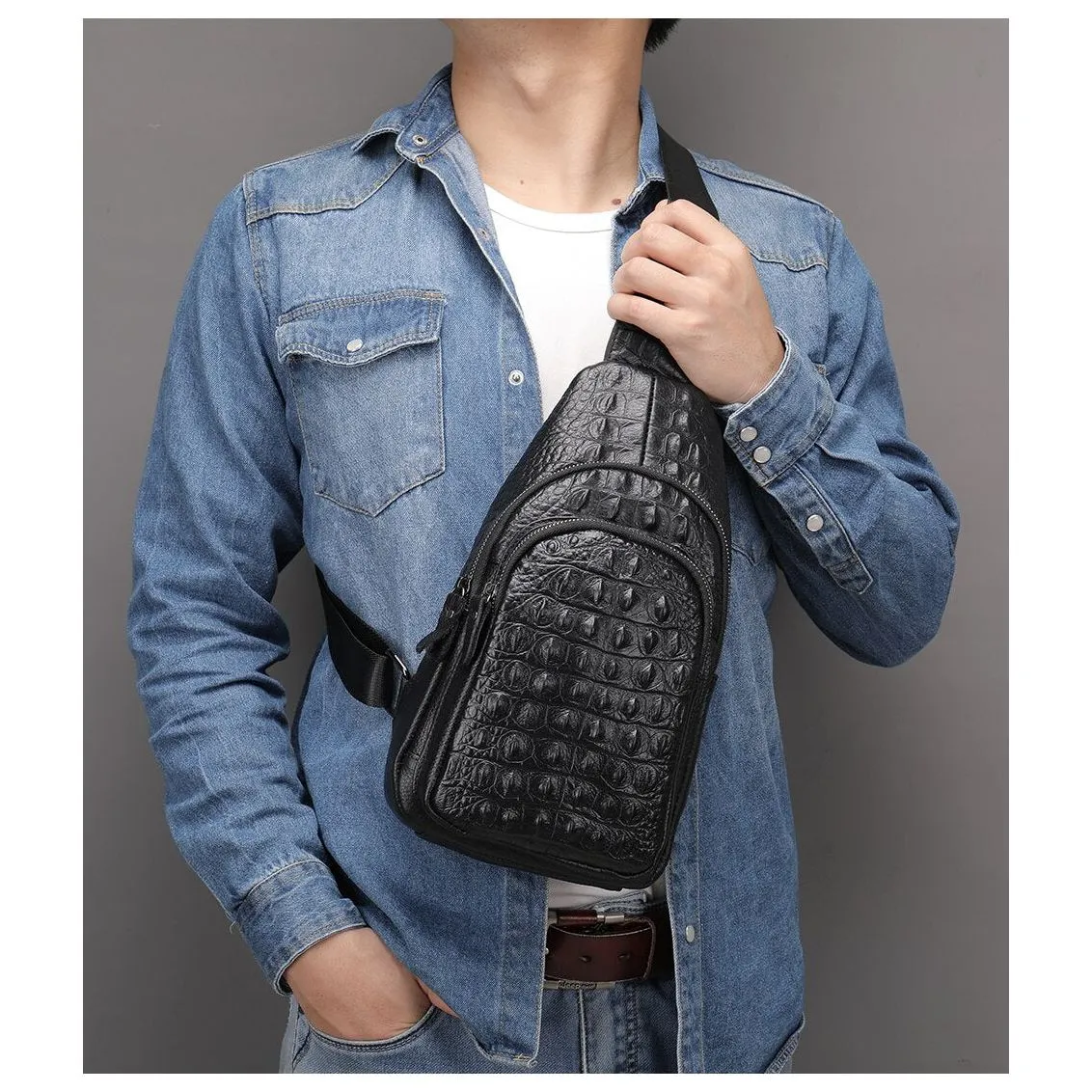 Exotic Chic Croc-Embossed Shoulder Messenger Bag