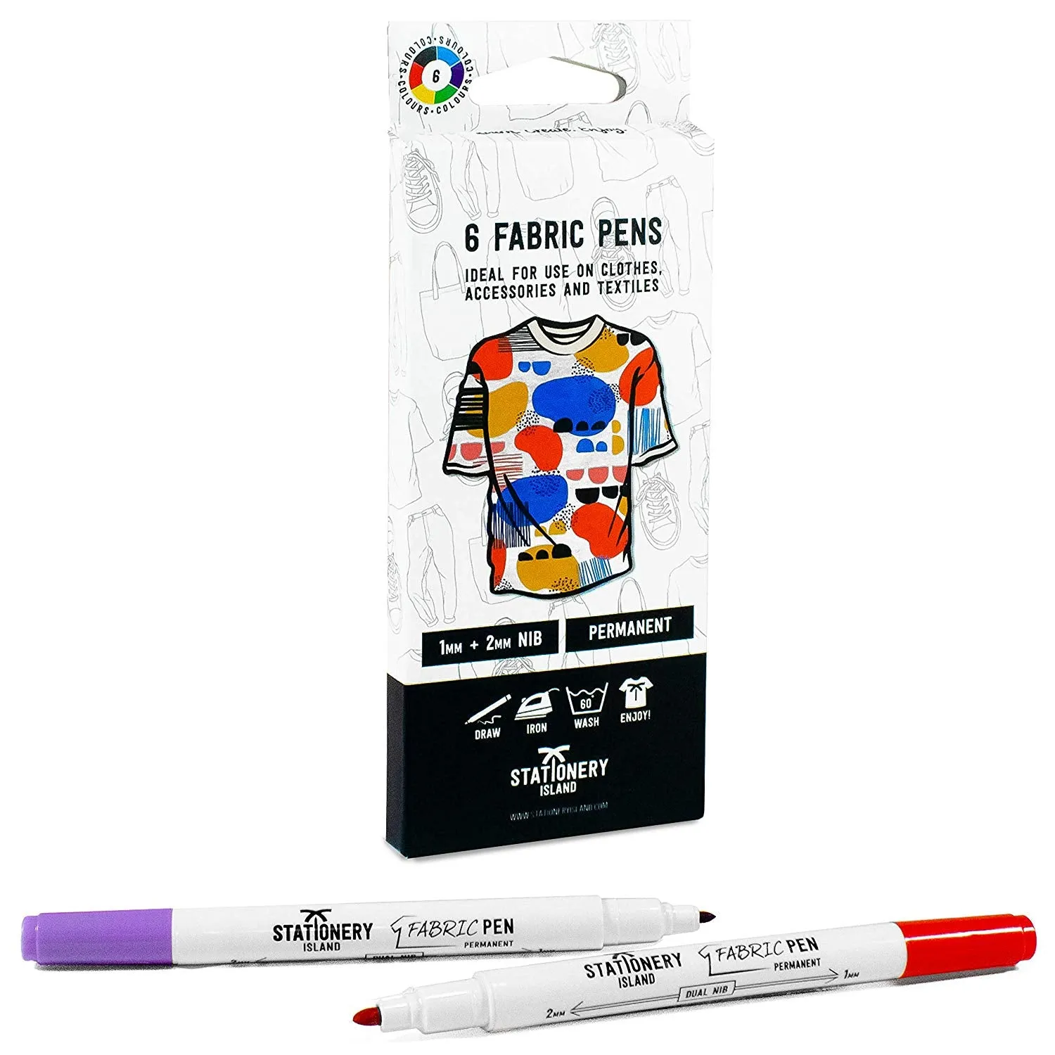 Fabric Pens - 1mm & 2mm Nibs - Pack of 6