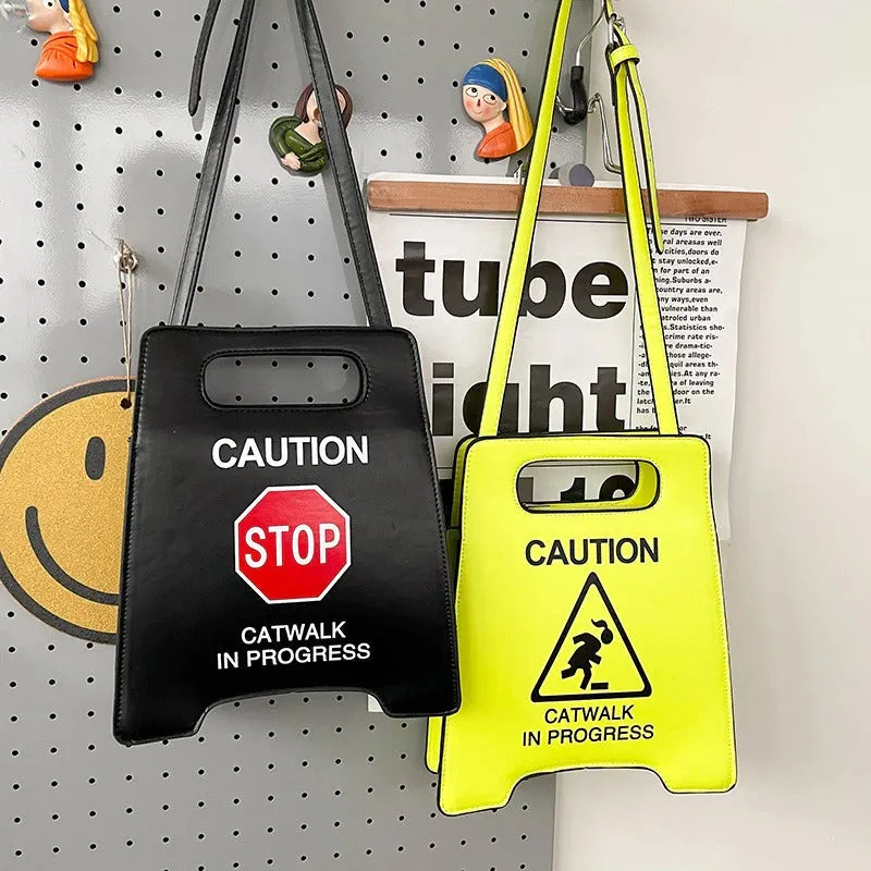 Funny Fashion Warning Sign Shape Flap Crossbody Shoulder Bags