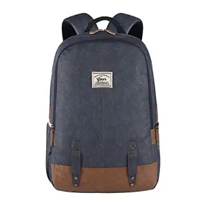 Gear Classic 20L Small Faux Leather Water Resistant Anti Theft Laptop Backpack/Backpack for Men/Women (Navy-Tan)