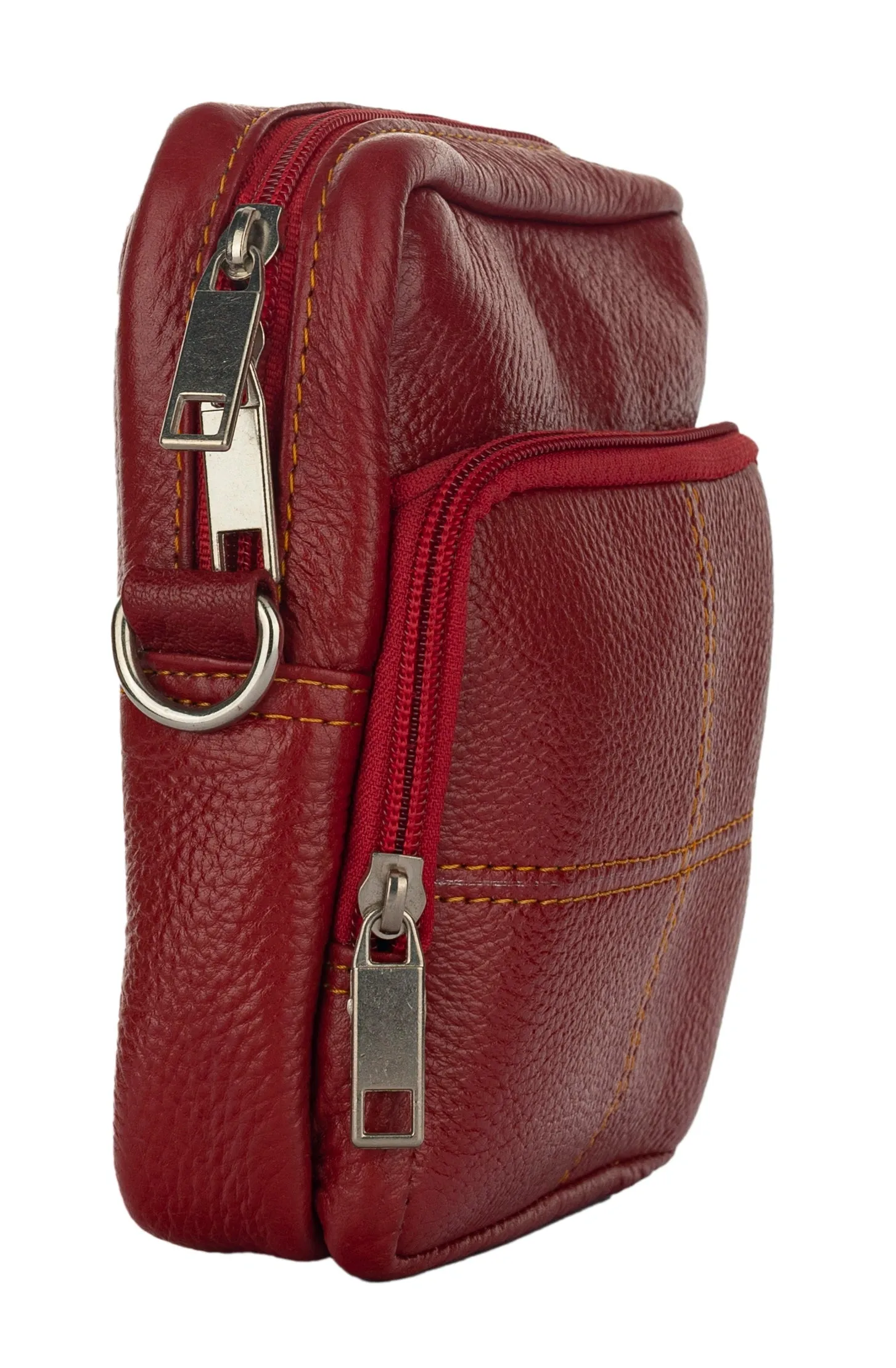 Genuine Leather Red Sling Bag with 4 Compartments - Versatile Cross Body and Waist Messenger Bag