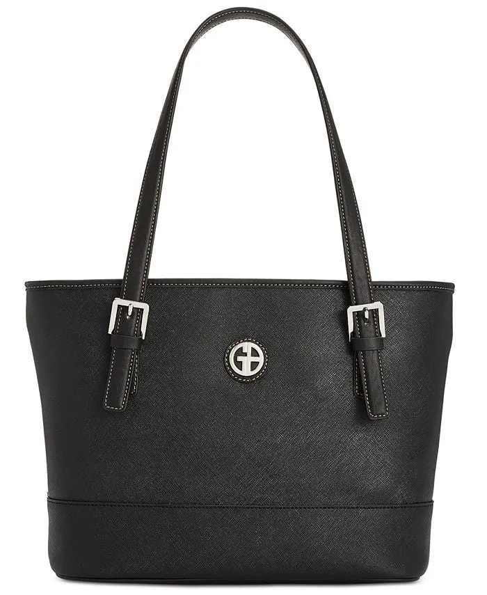 Giani Bernini Saffiano Leather Tote Bag, Black/Black/Silver