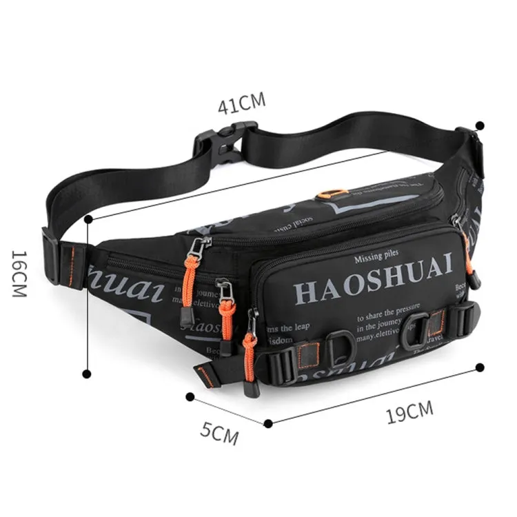 HAOSHUAI 5135 Outdoor Men Waist Bag Waterproof Nylon Cloth Men Bag(Black)