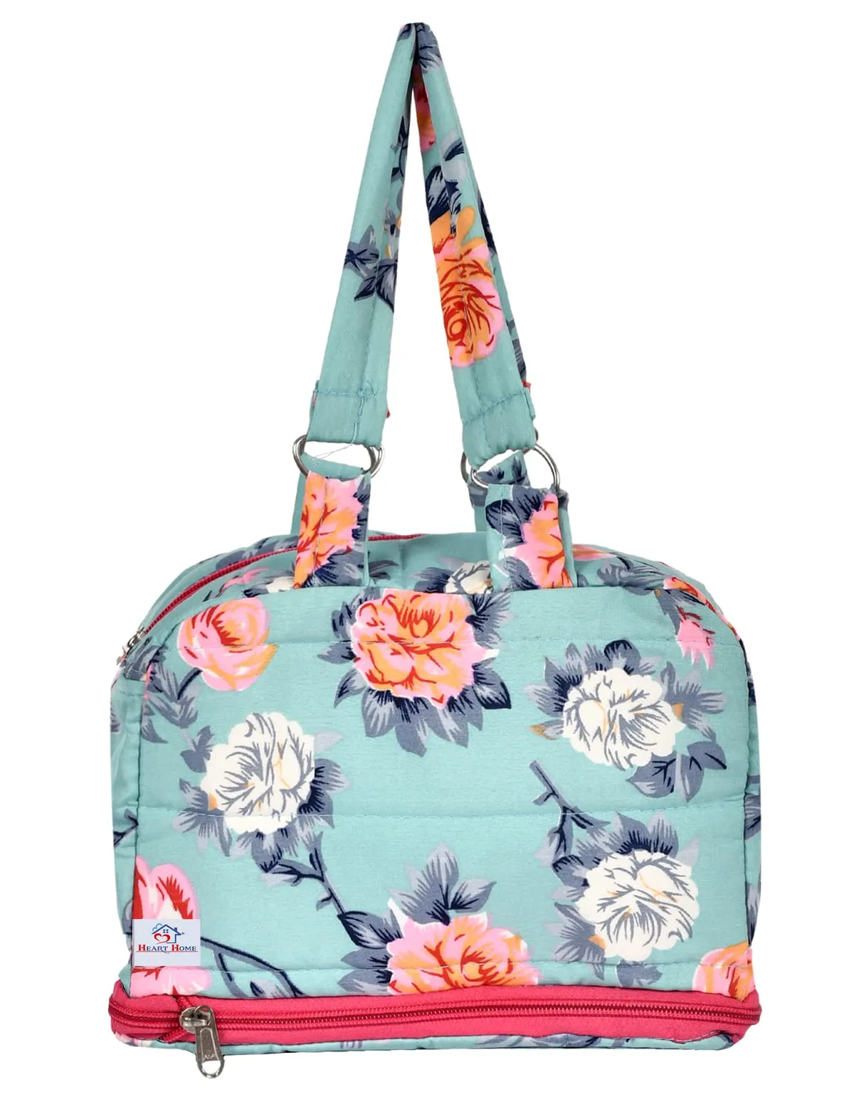 Heart Home Flower Printed Multiuses Hand Bag: Tote Bag: Travel Toiletry Bag For Women/Girls (Green)-45HH013