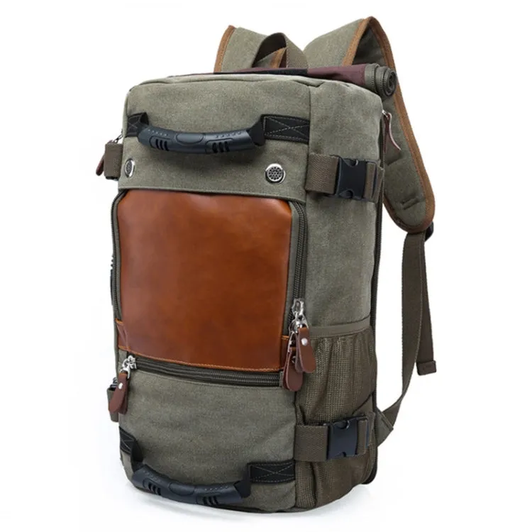 KAKA 0208 Men Canvas Stitched Leather Backpack, Size: 48 x 30 x 18cm (Army Green)