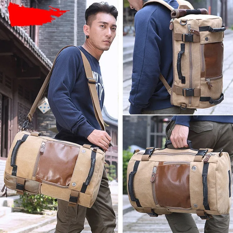 KAKA 0208 Men Canvas Stitched Leather Backpack, Size: 48 x 30 x 18cm (Army Green)