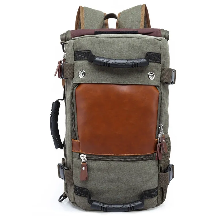 KAKA 0208 Men Canvas Stitched Leather Backpack, Size: 48 x 30 x 18cm (Army Green)