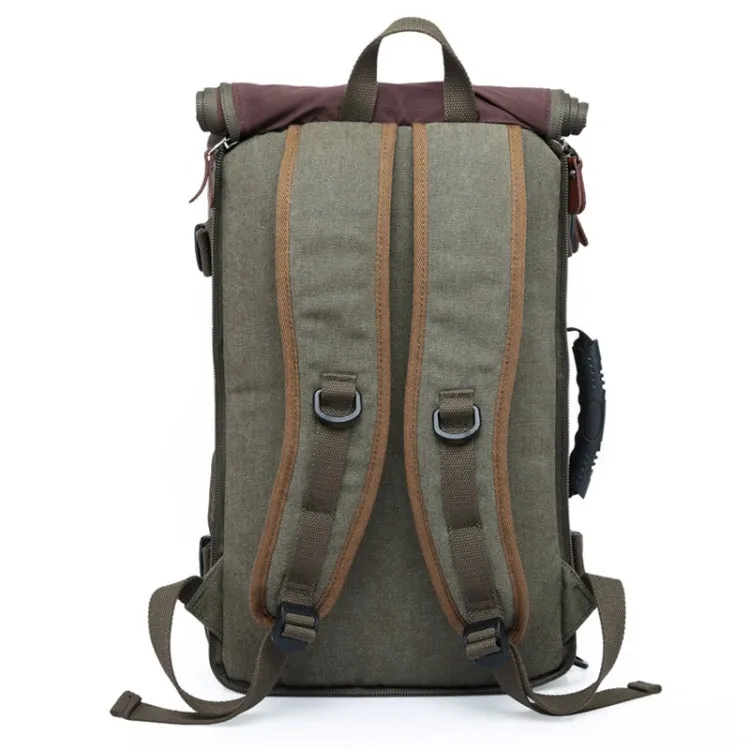 KAKA 0208 Men Canvas Stitched Leather Backpack, Size: 48 x 30 x 18cm (Army Green)