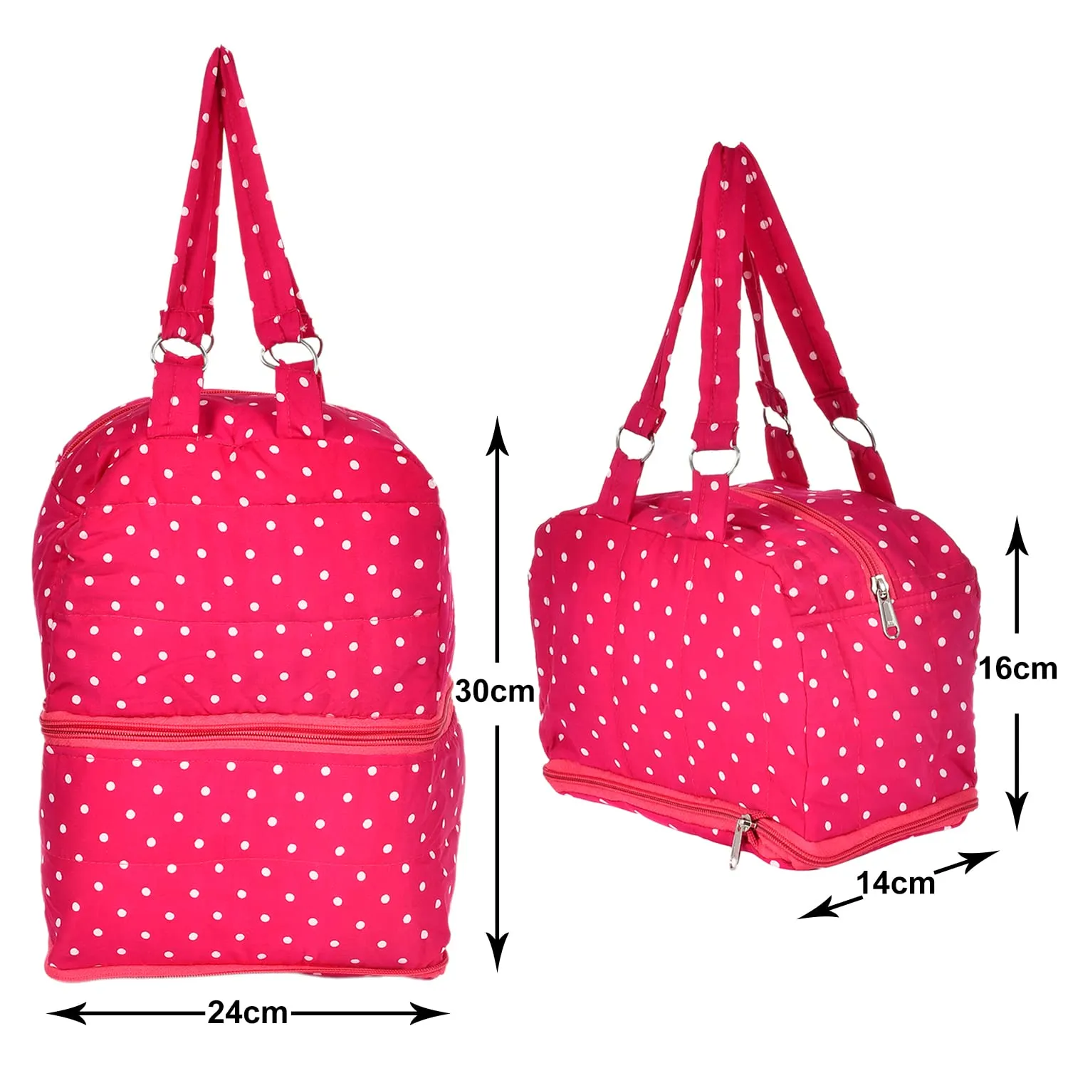 Kuber Industries Dot Printed Multiuses Hand Bag: Tote Bag: Travel Toiletry Bag for Women/Girls (Pink)-50KM01143