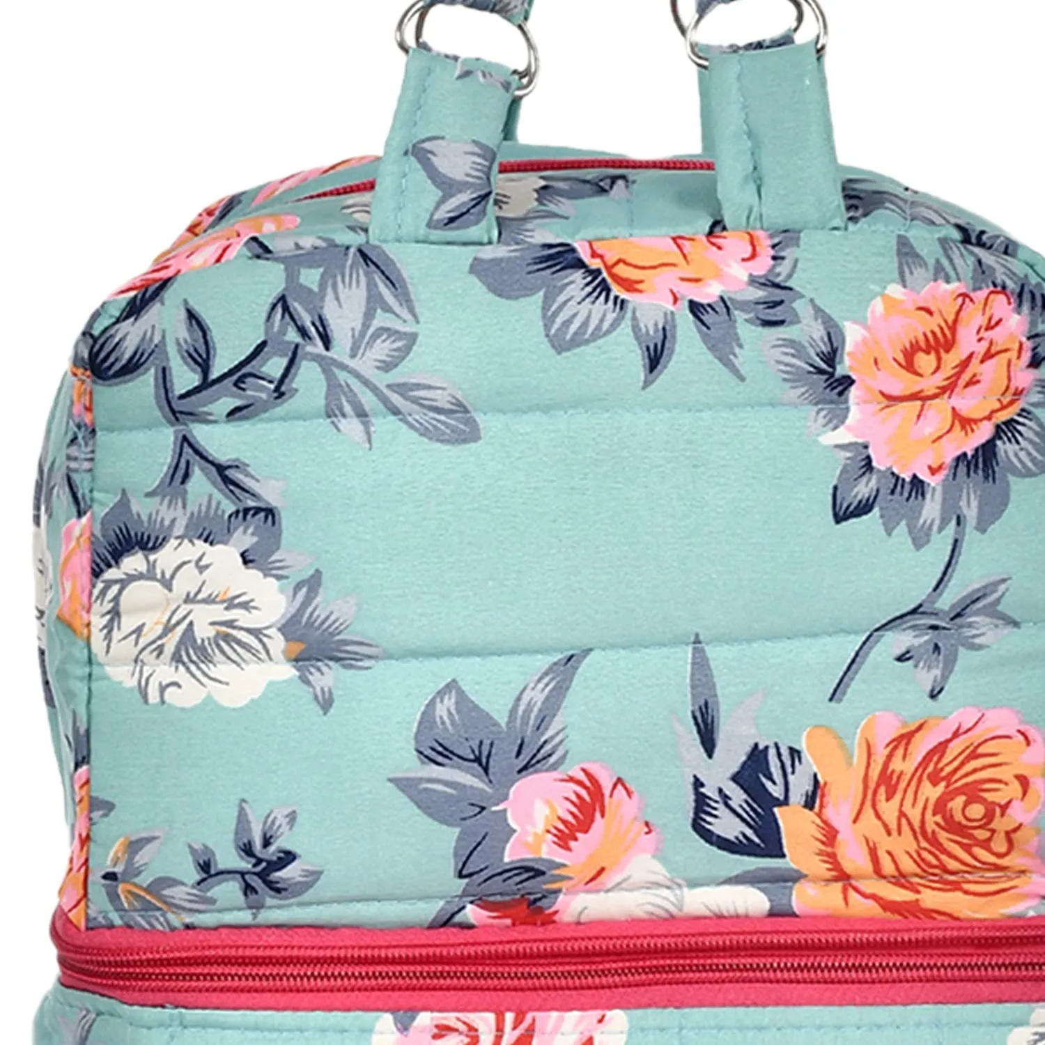 Kuber Industries Flower Printed Multiuses Hand Bag: Tote Bag: Travel Toiletry Bag For Women/Girls (Green)-45KM013