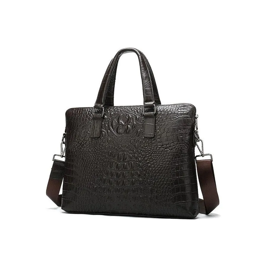 Luxe Croc Embossed Leather Business Briefcase