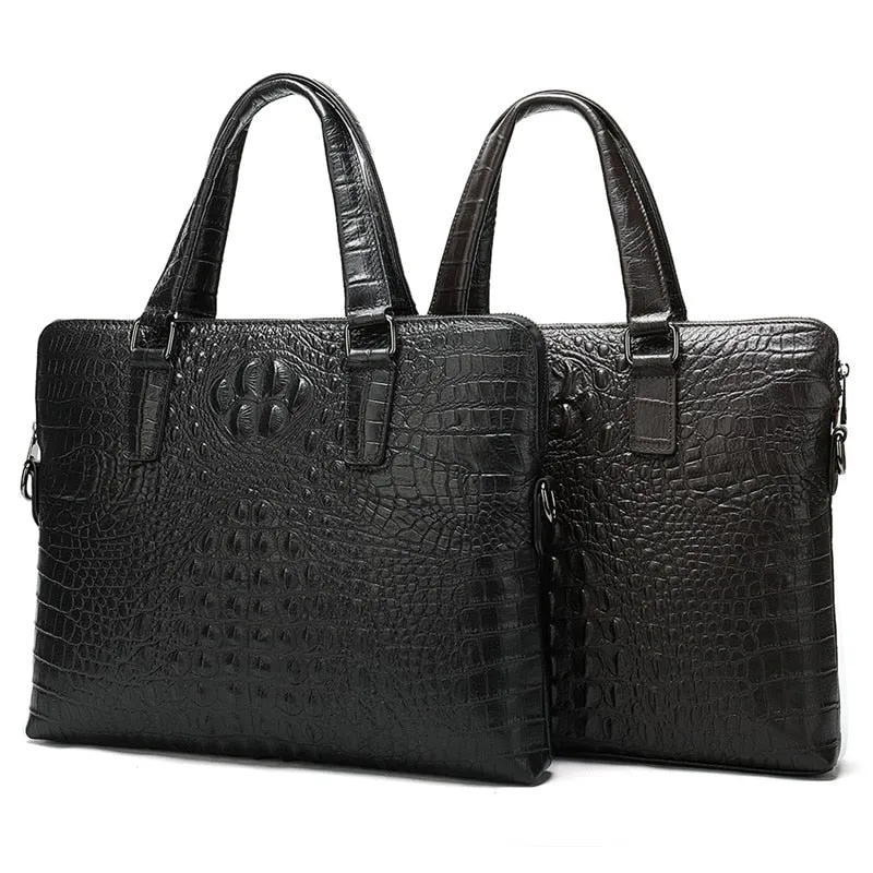 Luxe Croc Embossed Leather Business Briefcase