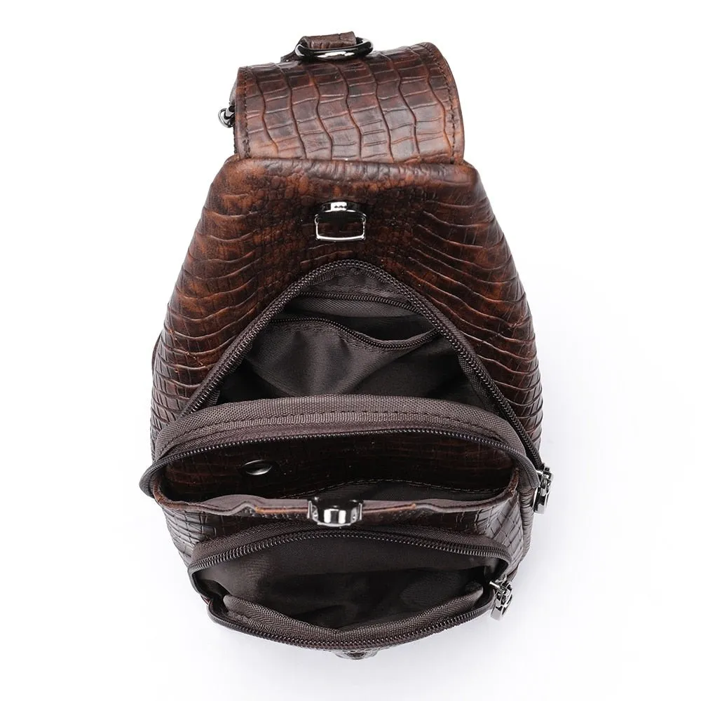 LuxeGlam Croc-Embossed Shoulder Messenger Bag