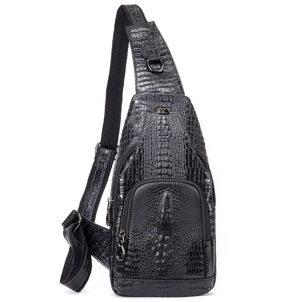 LuxeGlam Croc-Embossed Shoulder Messenger Bag