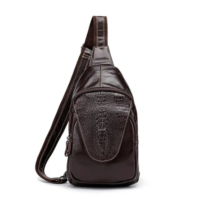 Luxury CrocLeather Zipper Sling Messenger Bag