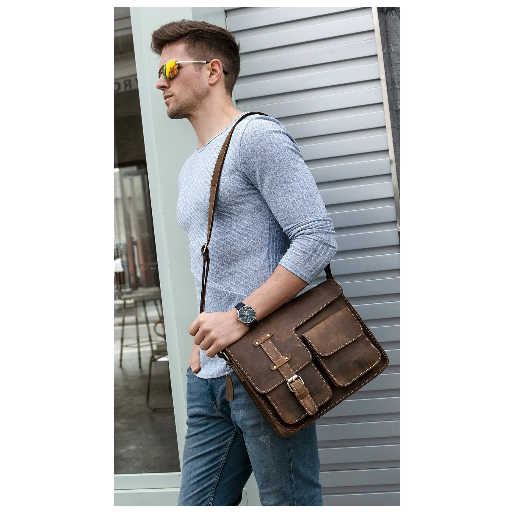 Luxury Exotic Leather Vintage Flap Crossbody Briefcase