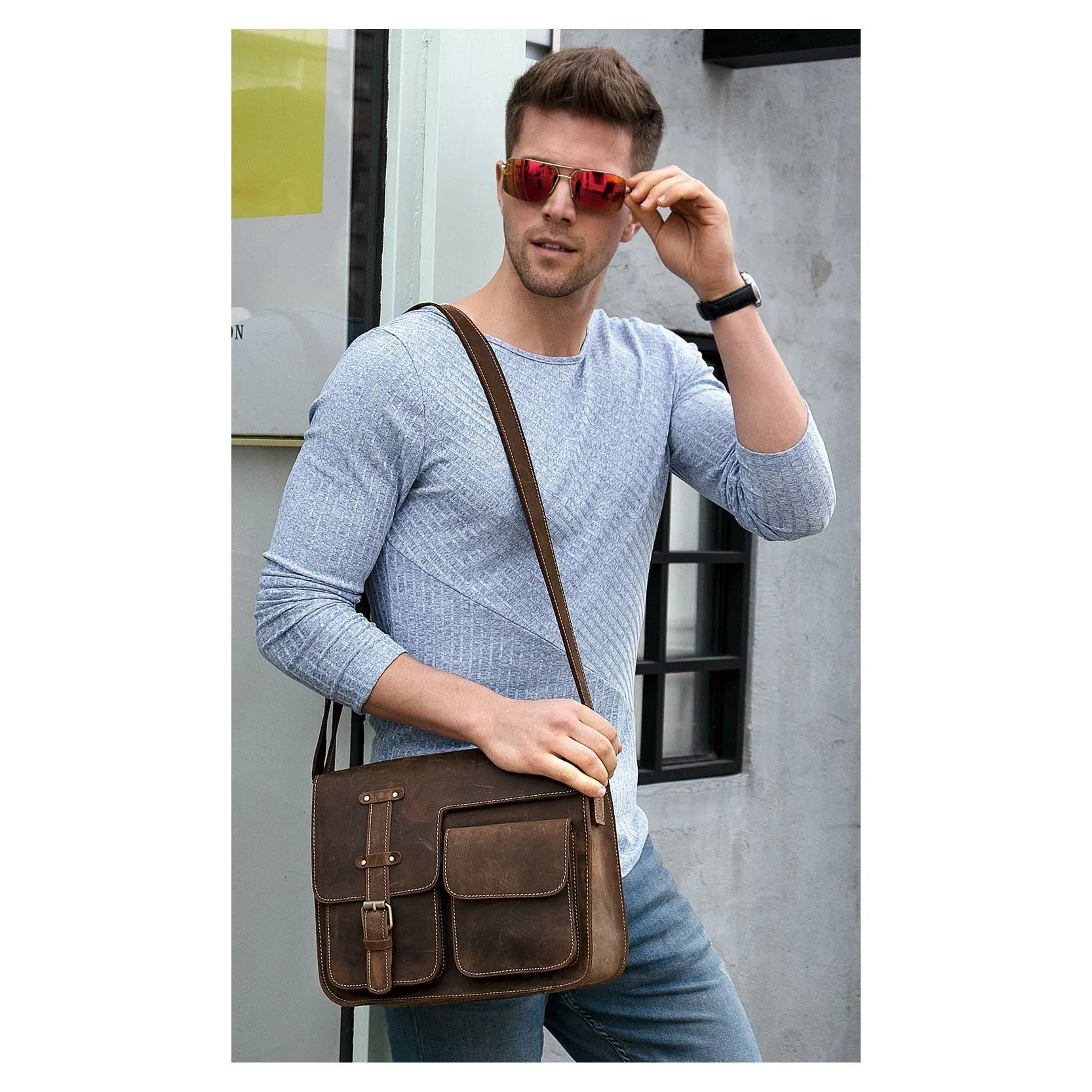 Luxury Exotic Leather Vintage Flap Crossbody Briefcase