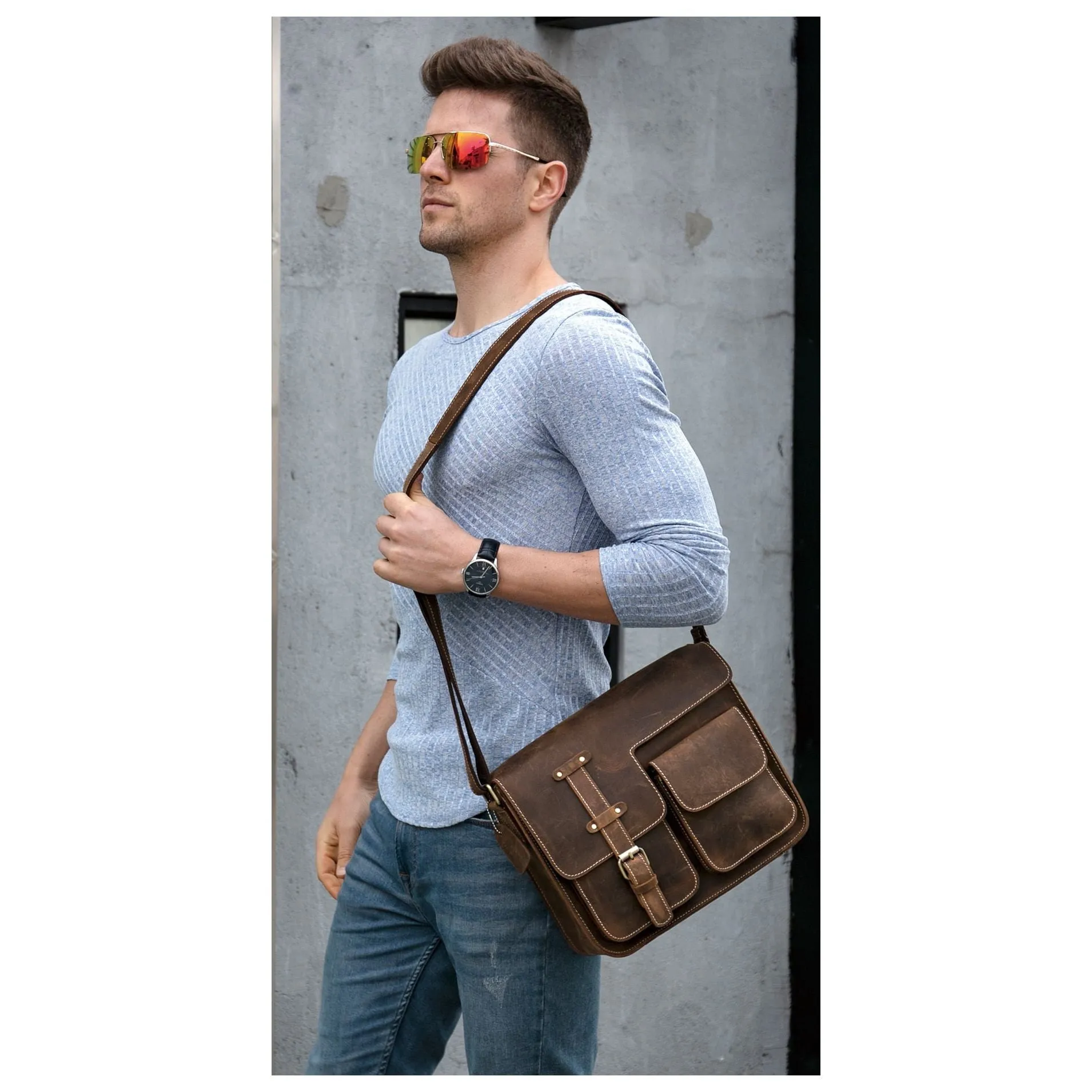 Luxury Exotic Leather Vintage Flap Crossbody Briefcase