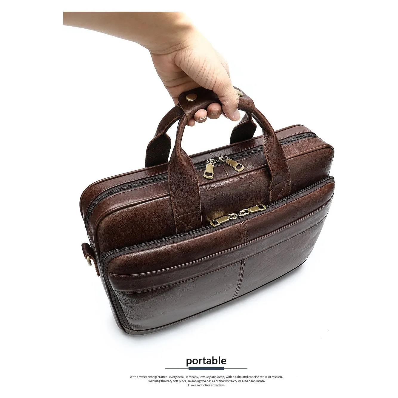 Luxury Exotic Leather Zipper Office Briefcase