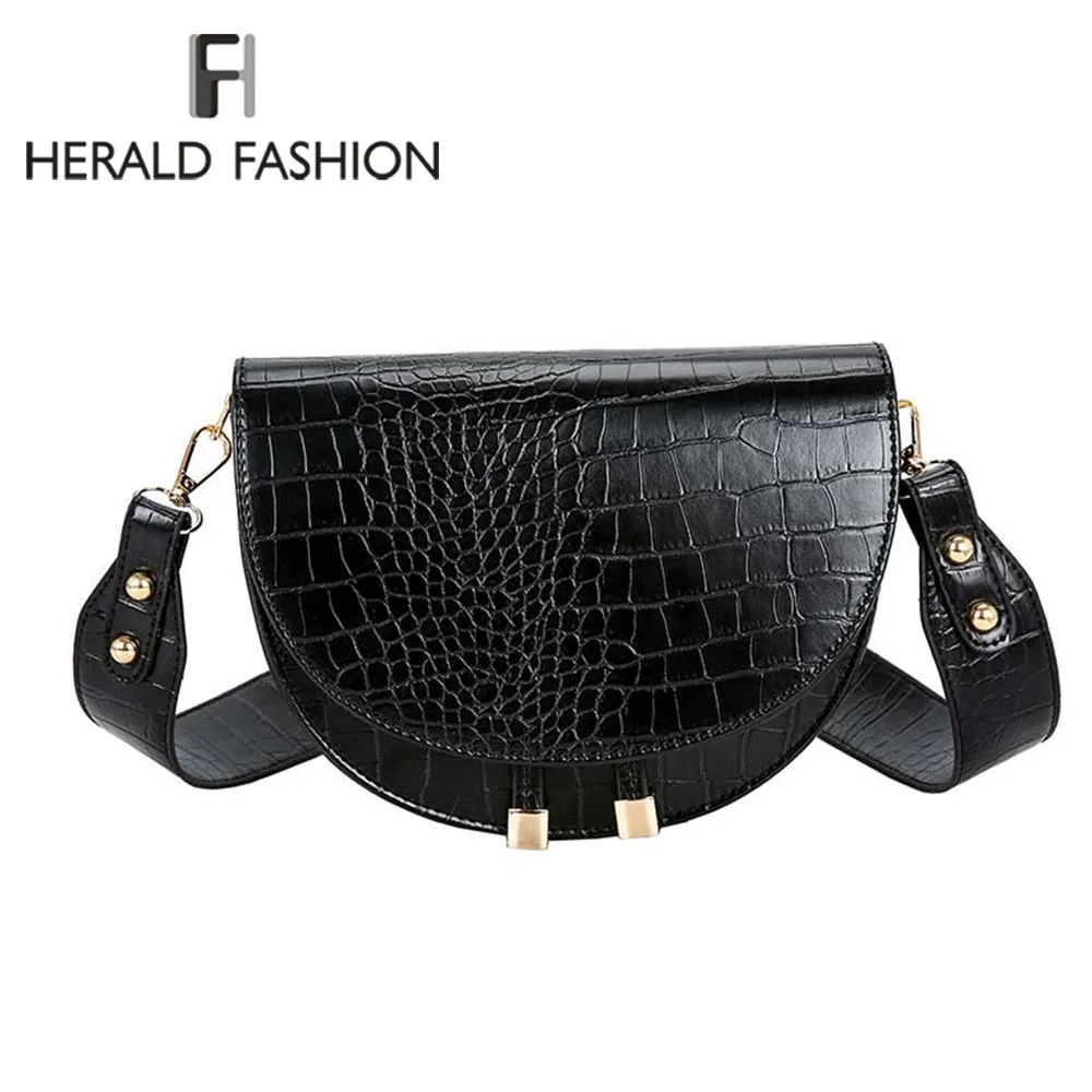 Luxury Fashion Women Crossbody Bag Crocodile Semicircle Saddle Bags Soft Leather Shoulder Bags For Ladies Handbags Designer