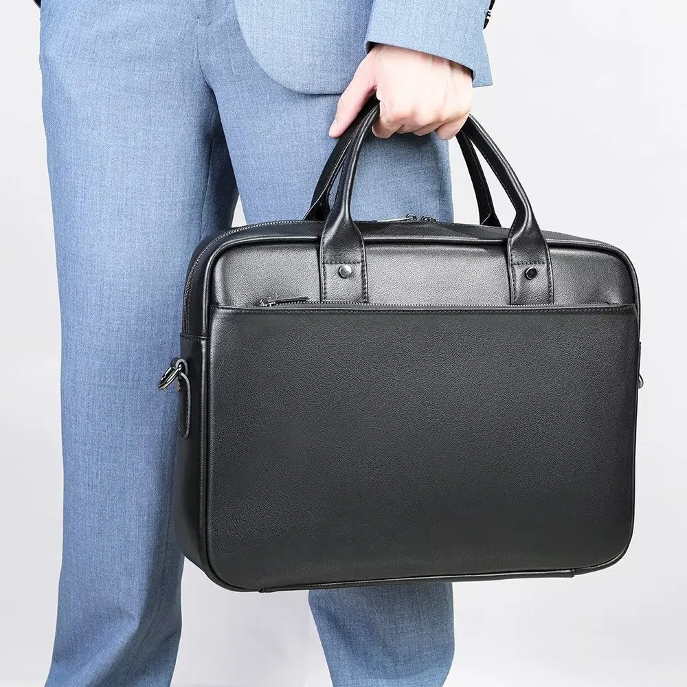 Luxury Leather Double Compartment Business Briefcase