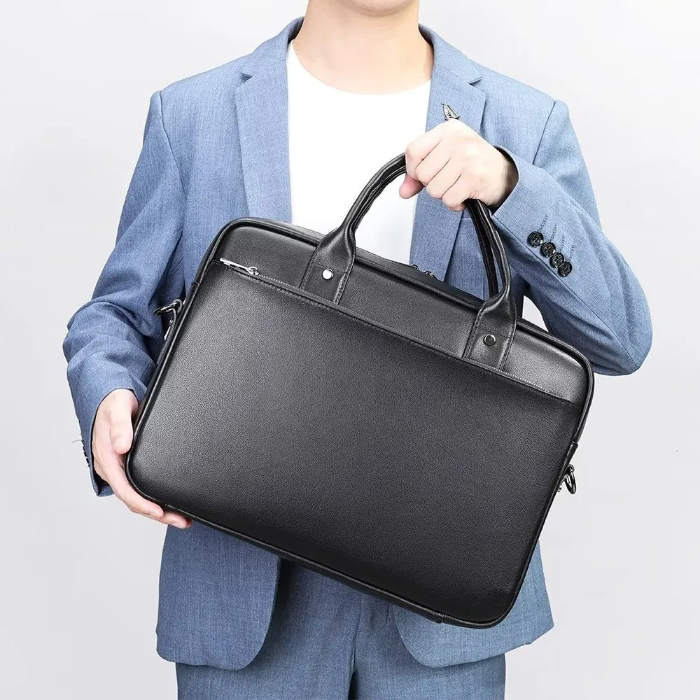 Luxury Leather Double Compartment Business Briefcase