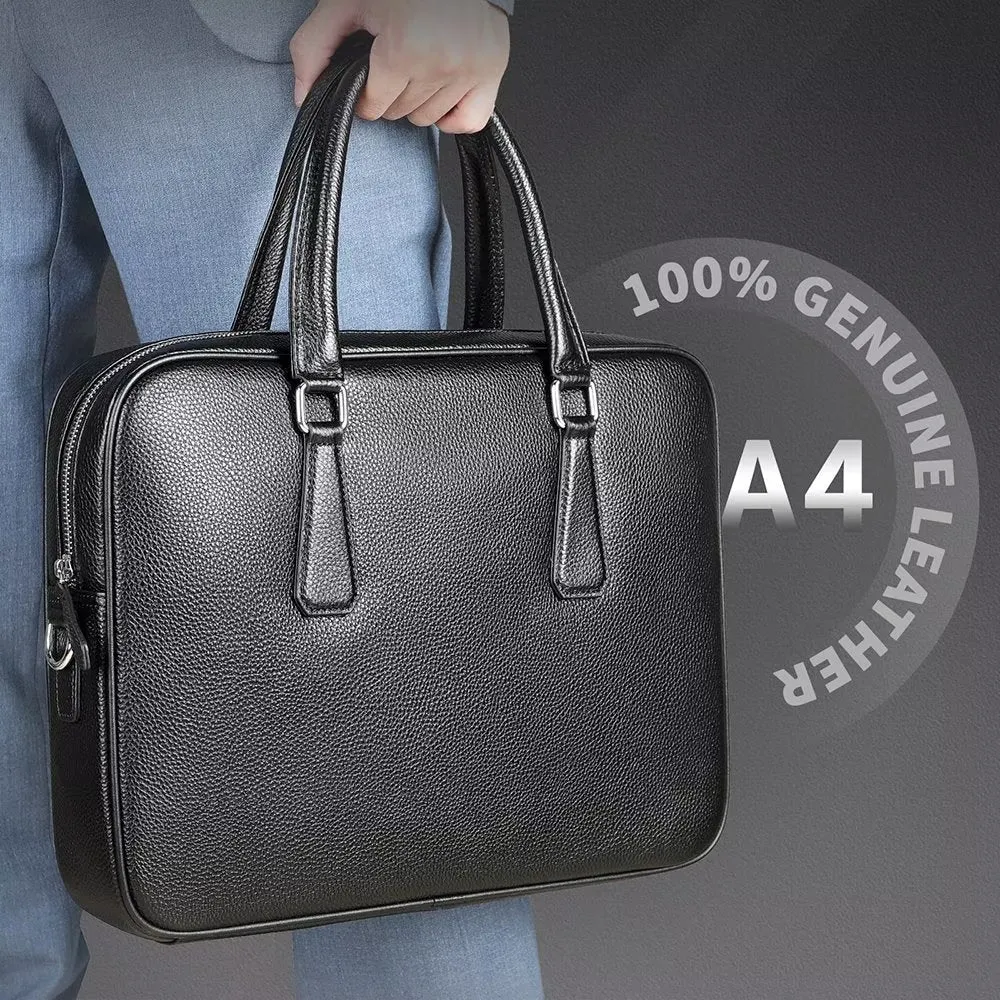 Luxury Leather Double Compartment Tech Business Briefcase