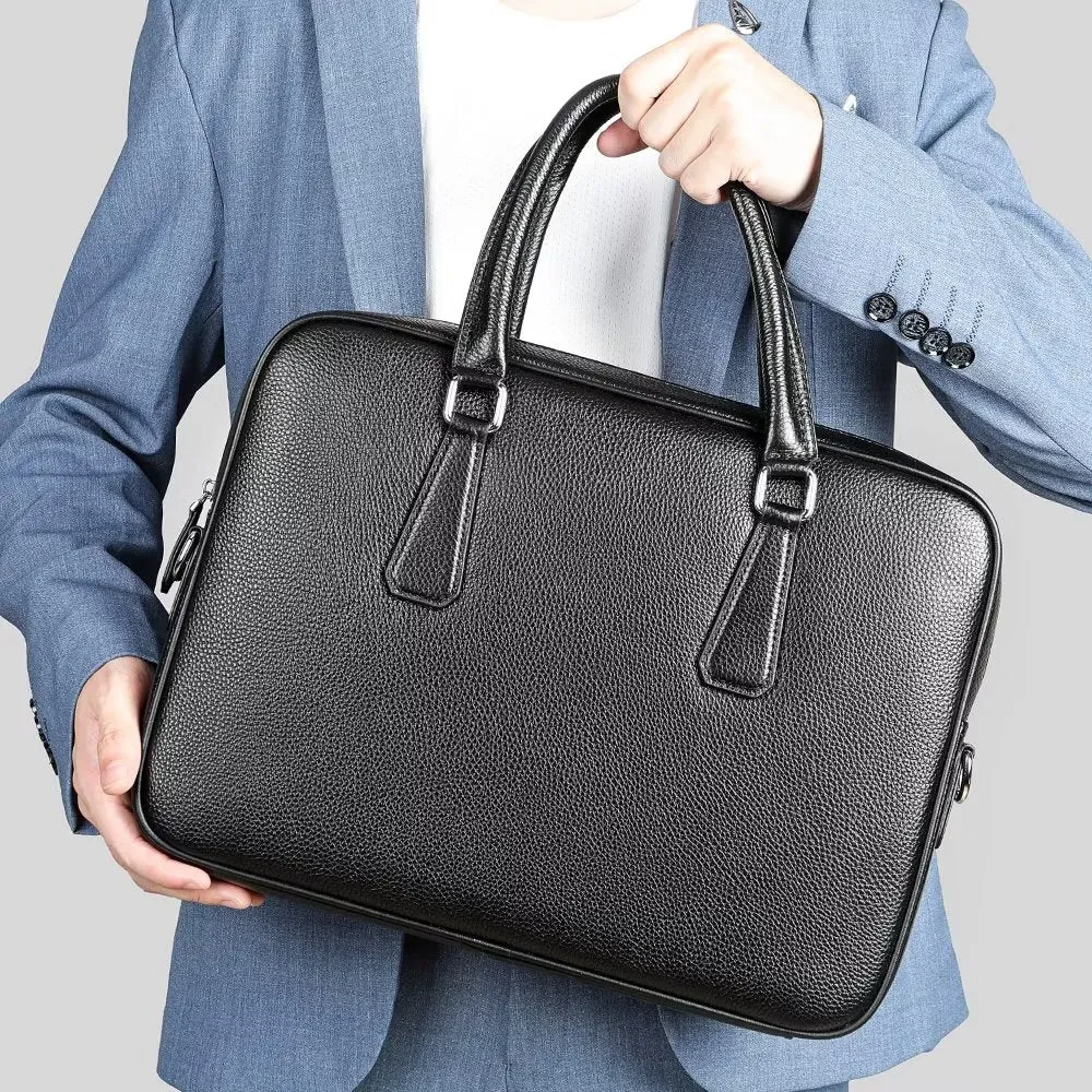 Luxury Leather Double Compartment Tech Business Briefcase