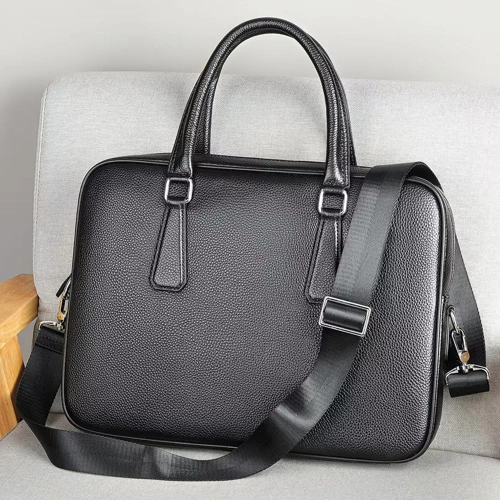 Luxury Leather Double Compartment Tech Business Briefcase